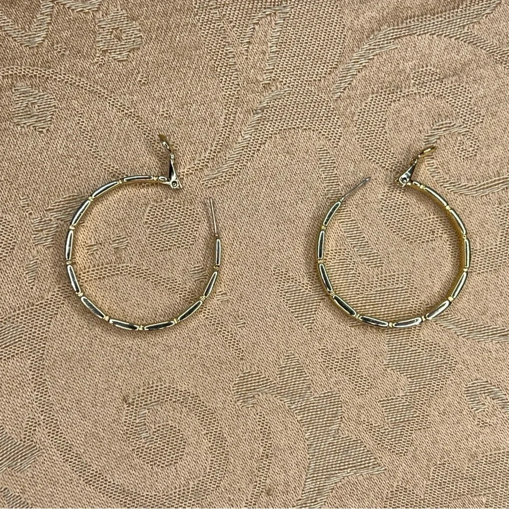 GOLD HOOP EARRINGS CLASSIC ELEGANT BAMBOO TEXTURED